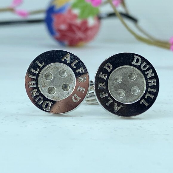 DUNHILL Cufflinks button Design Sterling Silver 925 Authentic G345 - Picture 1 of 6